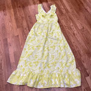 CK Bradley Womens Maxi Dress S Vibrant Neon Yellow Floral Print Sleeveless NWT